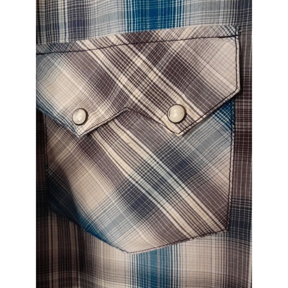 Cinch Mens XXL Modern Fit Western Shirt Teal Gray Plaid Saw Tooth Pockets -Snaps - Picture 4 of 12